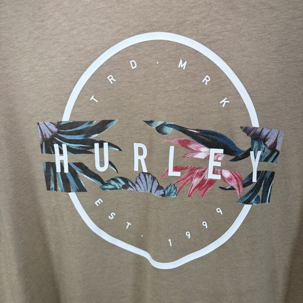 Hurley Lightweight T Shirt Hoodie Mens Size Large Beige Tan Floral Pullover NWT - Picture 6 of 12